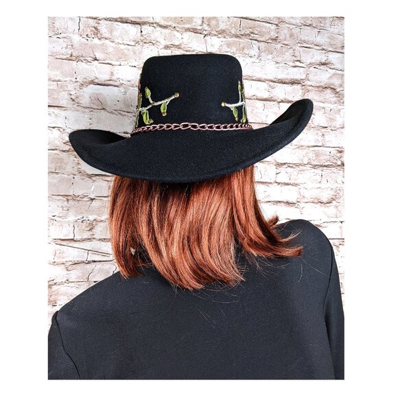 SCALA 100% Wool Felt Western Wear Cowgirl Hat Black Pink Rose Applique\' One Size main image 7